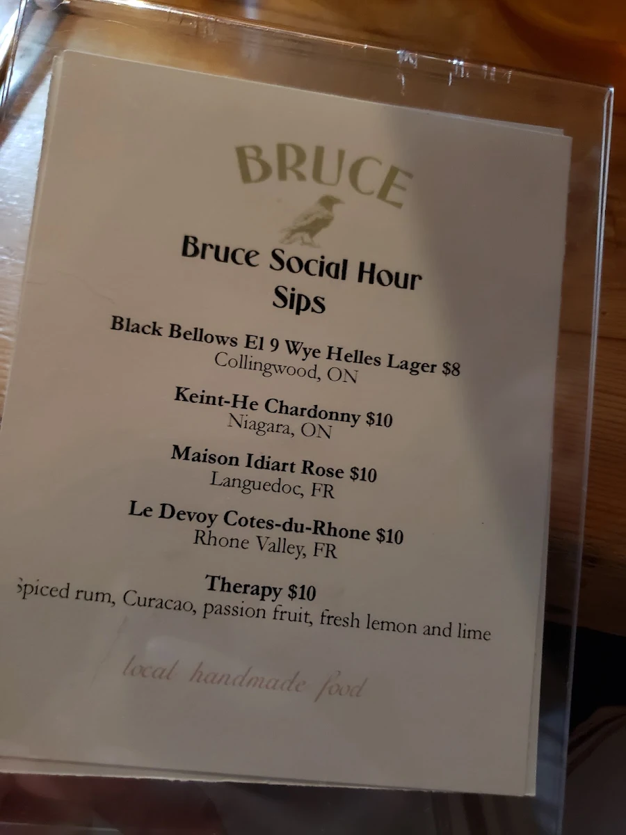 Menu, Bruce Wine Bar