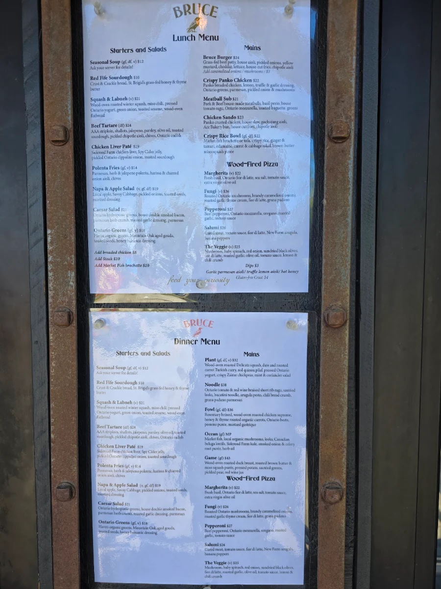 Menu, Bruce Wine Bar