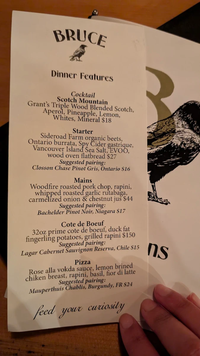 Menu, Bruce Wine Bar