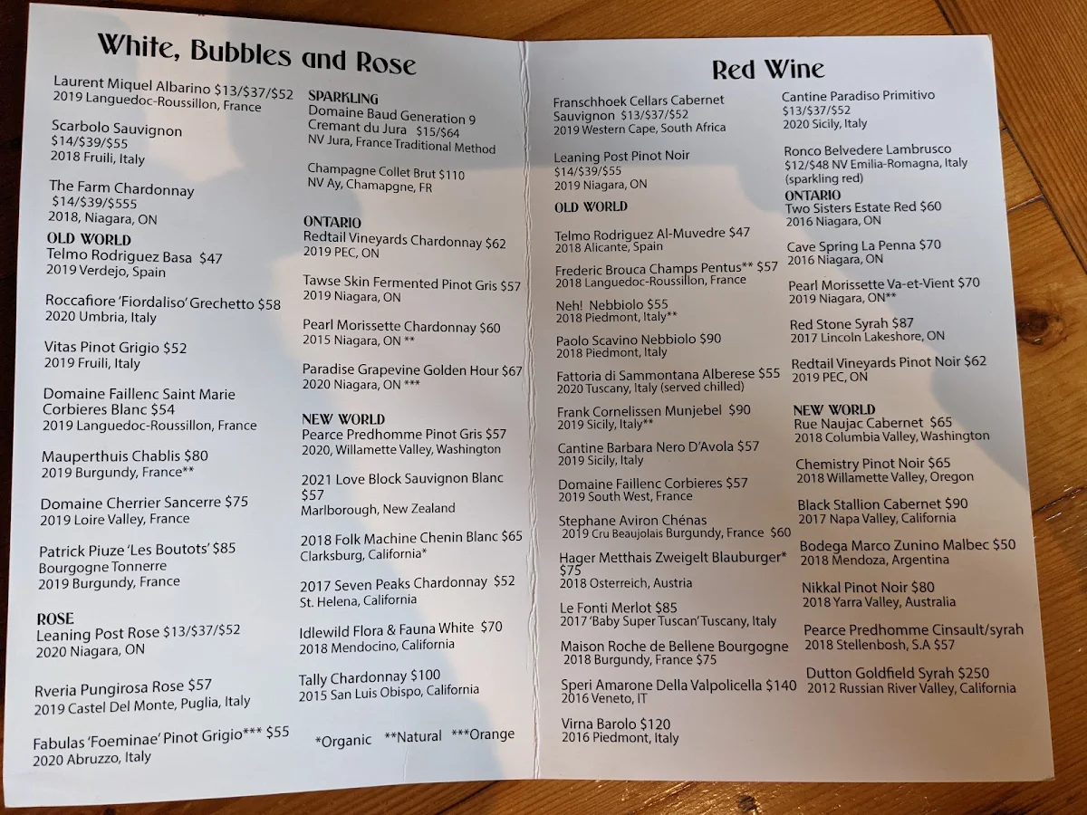 Menu, Bruce Wine Bar