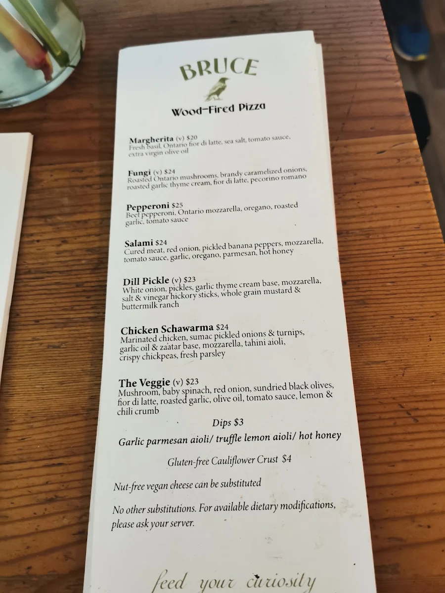 Menu, Bruce Wine Bar