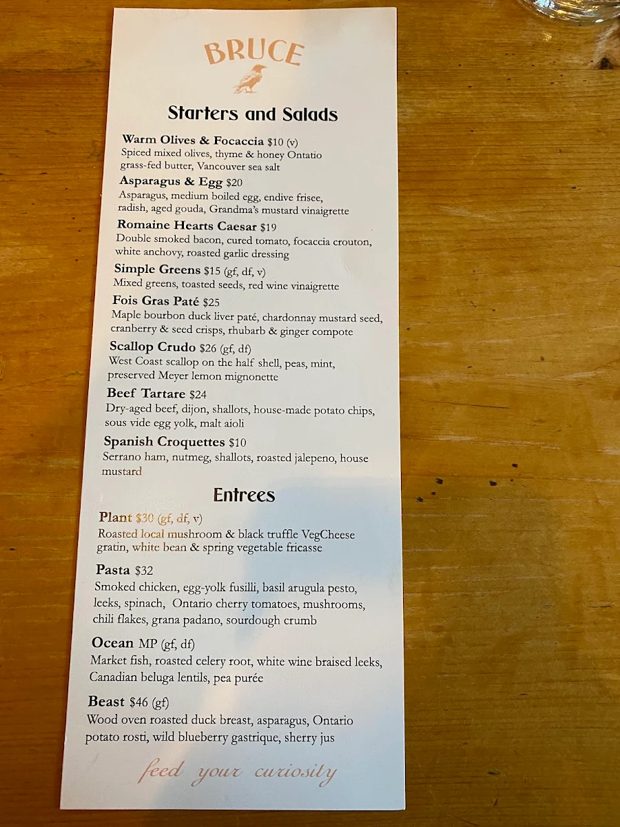 Menu, Bruce Wine Bar