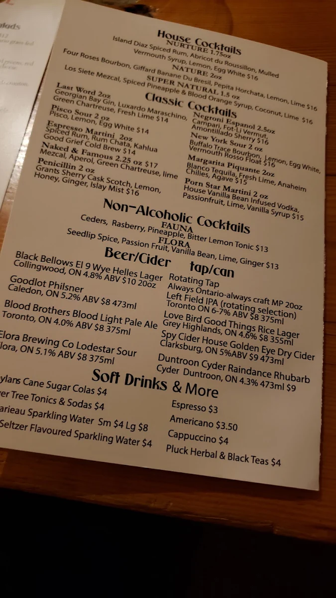 Menu, Bruce Wine Bar