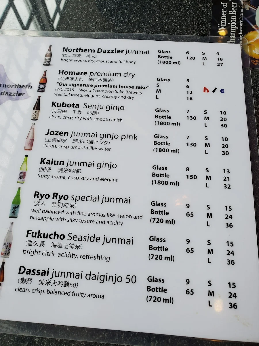 Menu, Sushi Bistro Anzu
