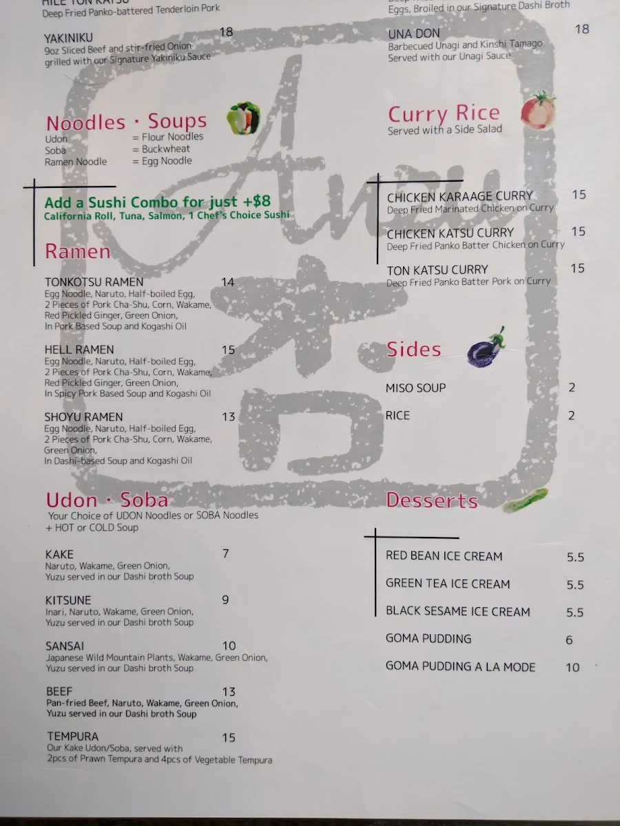 Menu, Sushi Bistro Anzu