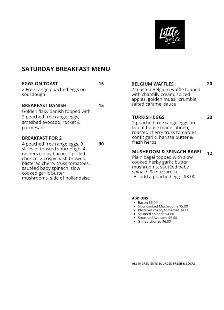Menu, Little Local Co