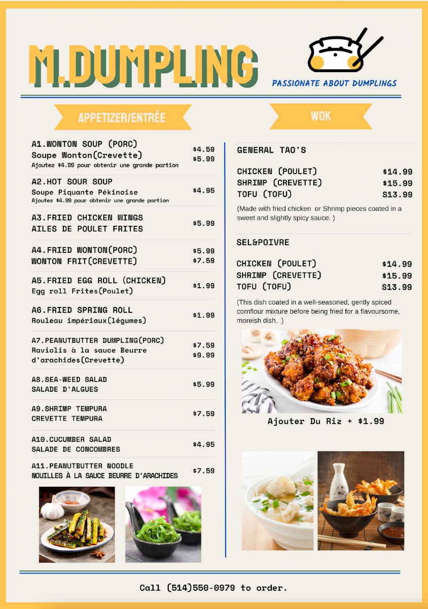 Menu, Mr. Dumpling
