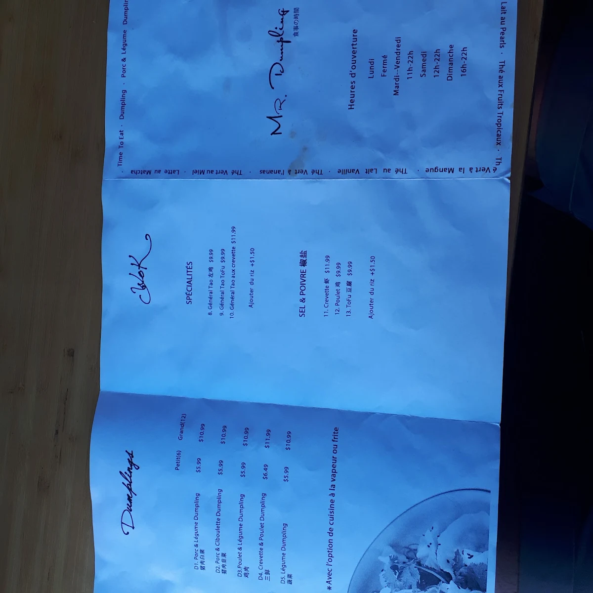 Menu, Mr. Dumpling
