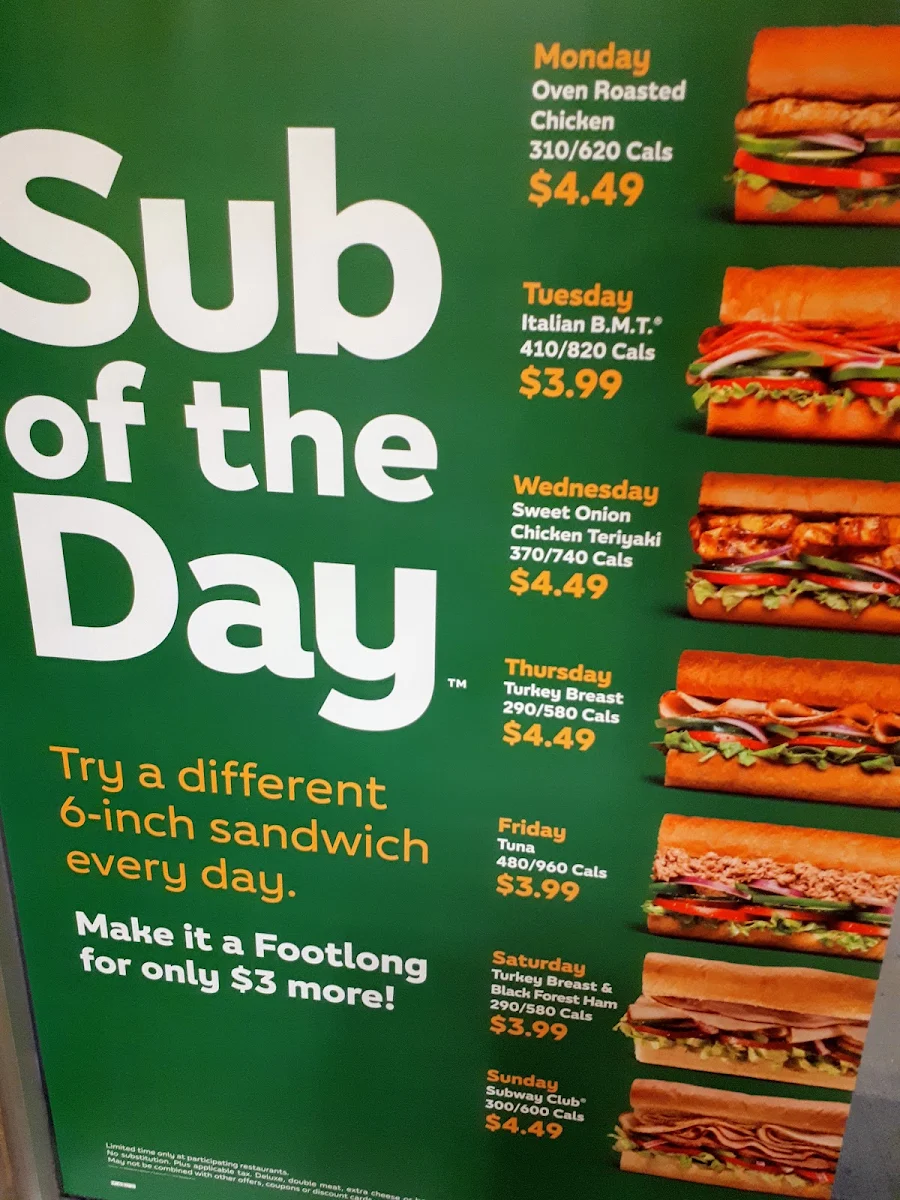 Menu, Subway