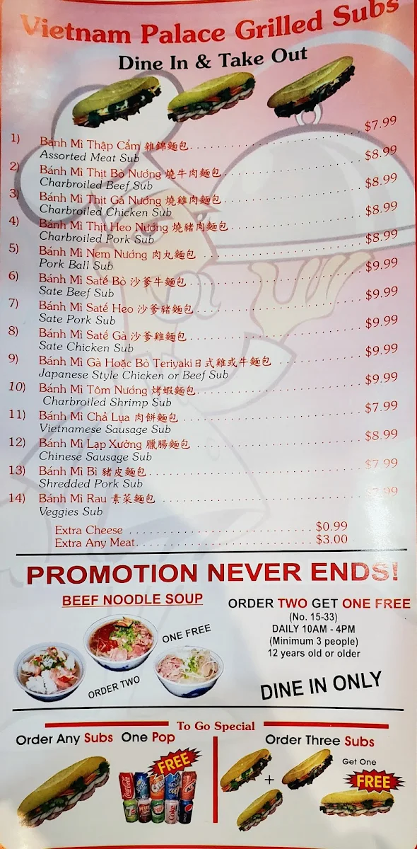 Menu, Vietnam Palace Grill & Noodle House