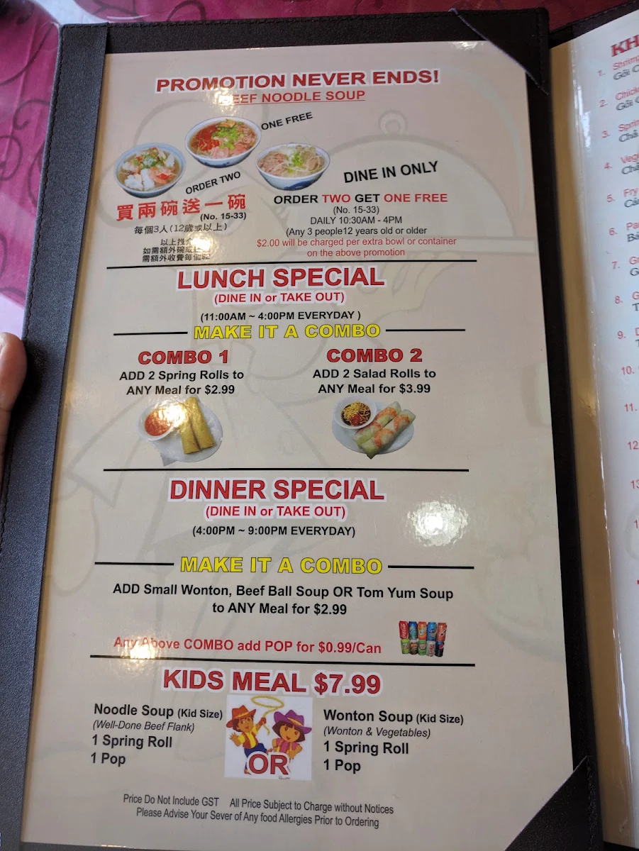 Menu, Vietnam Palace Grill & Noodle House