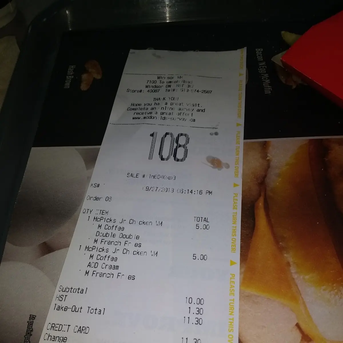Menu, McDonald's