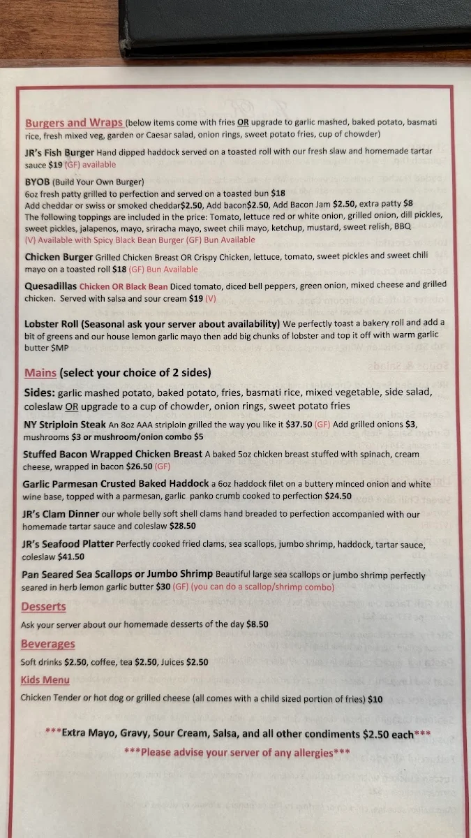 Menu, Jolly Rogers Grill