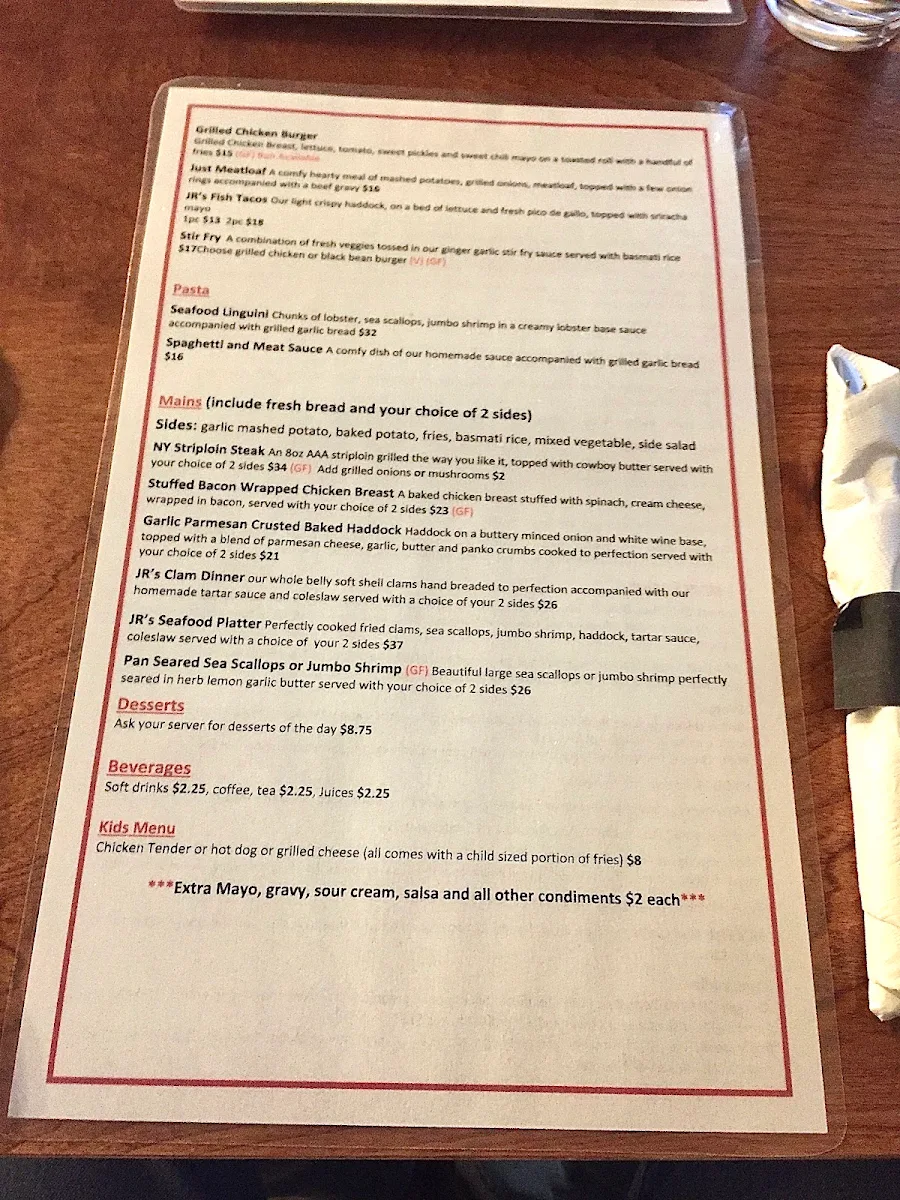Menu, Jolly Rogers Grill