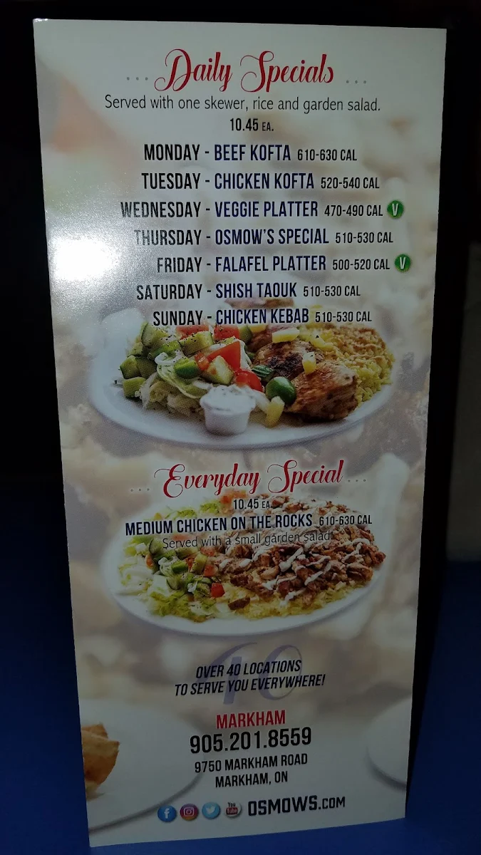 Menu, Osmow's Shawarma