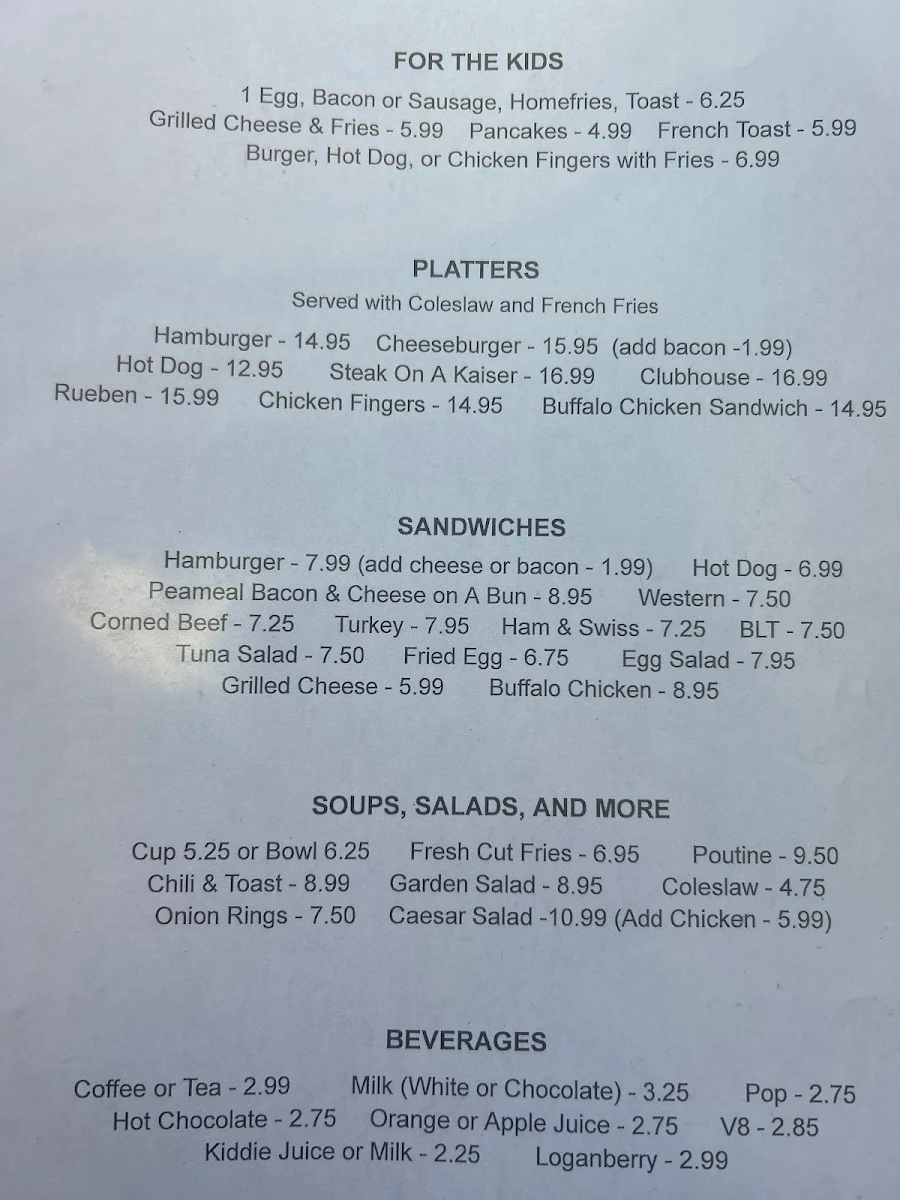 Menu, Downtown Diner