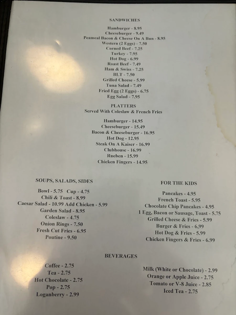 Menu, Downtown Diner