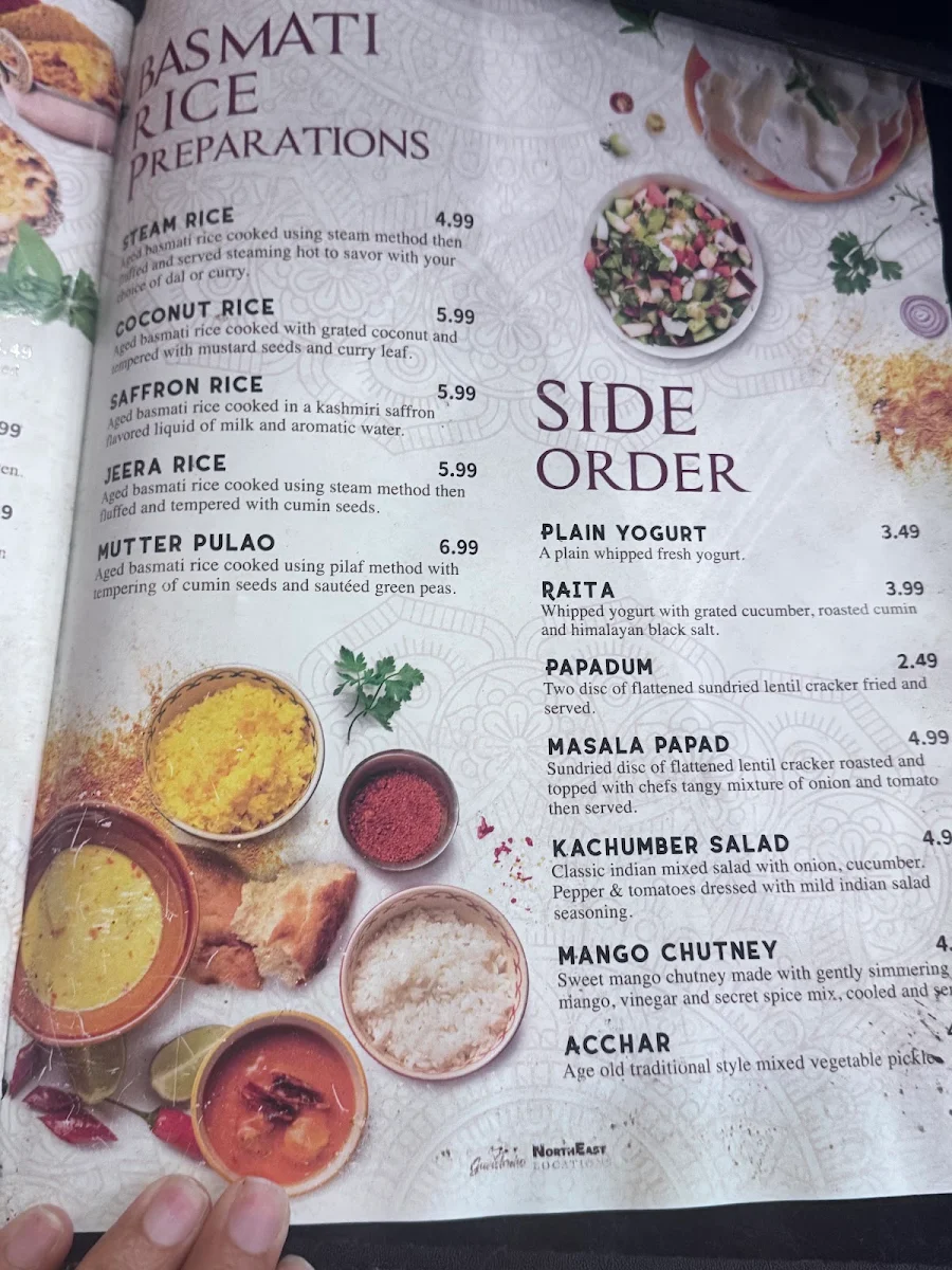 Menu, Guru india restaurant
