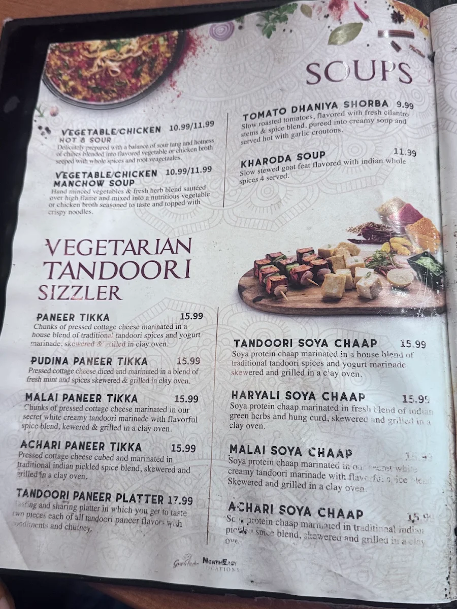 Menu, Guru india restaurant