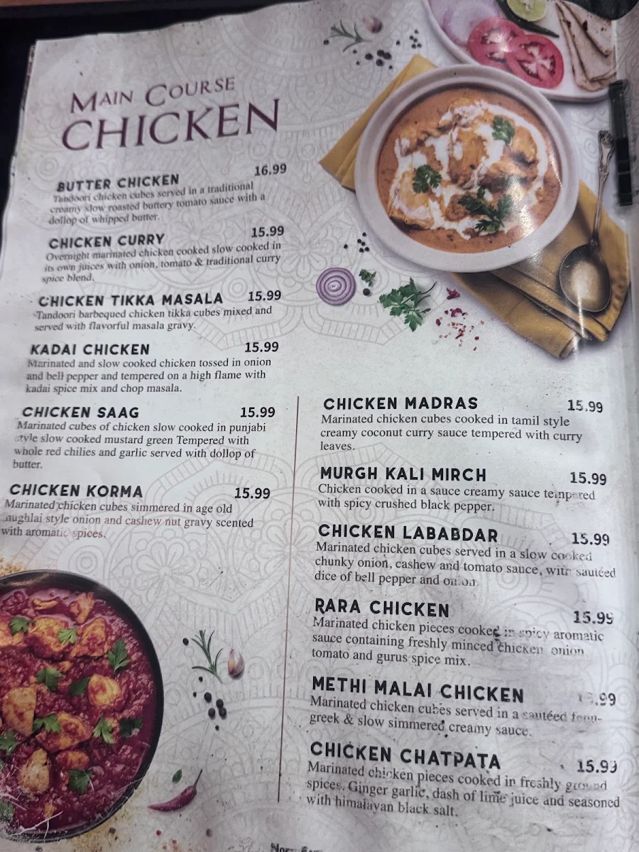Menu, Guru india restaurant