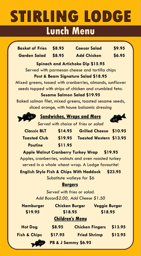 Menu, Post & Beam Restaurant