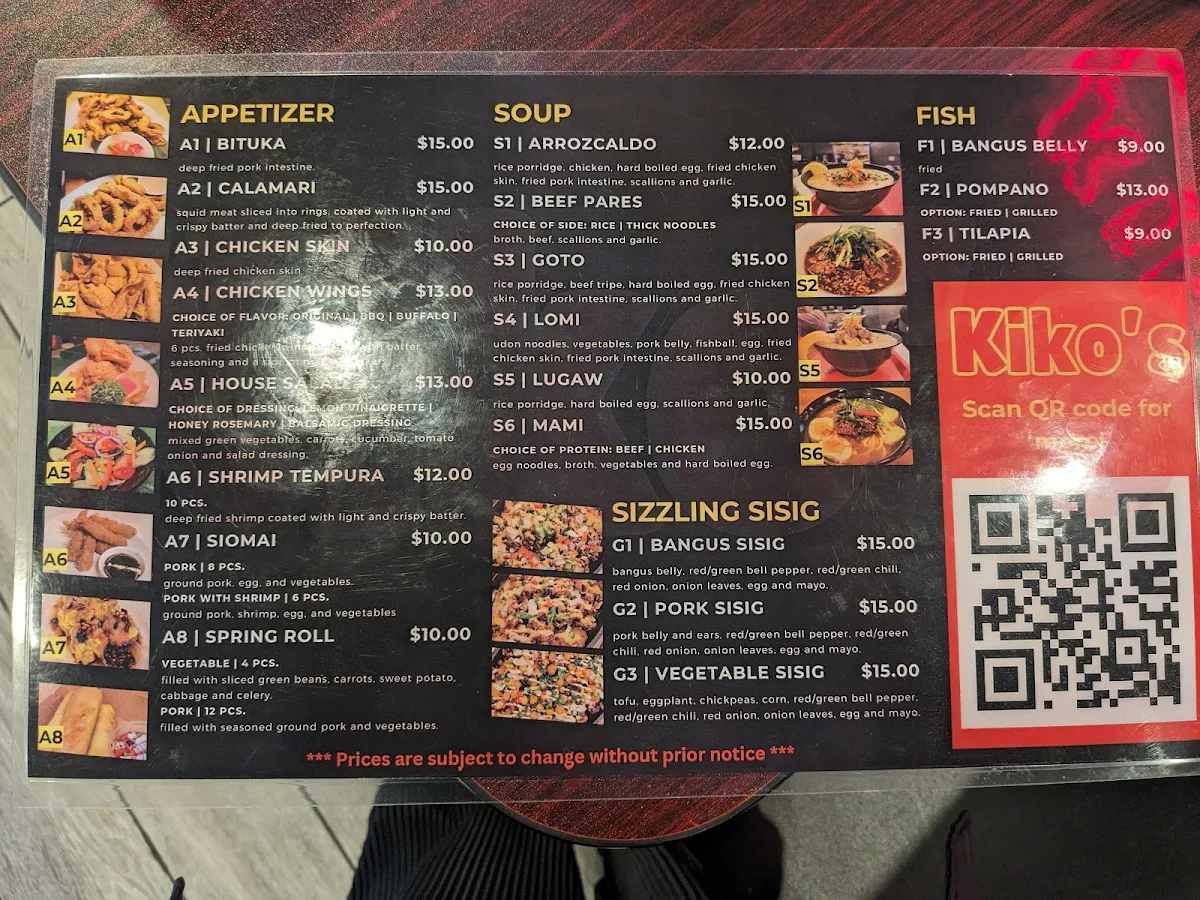 Menu, Kiko's