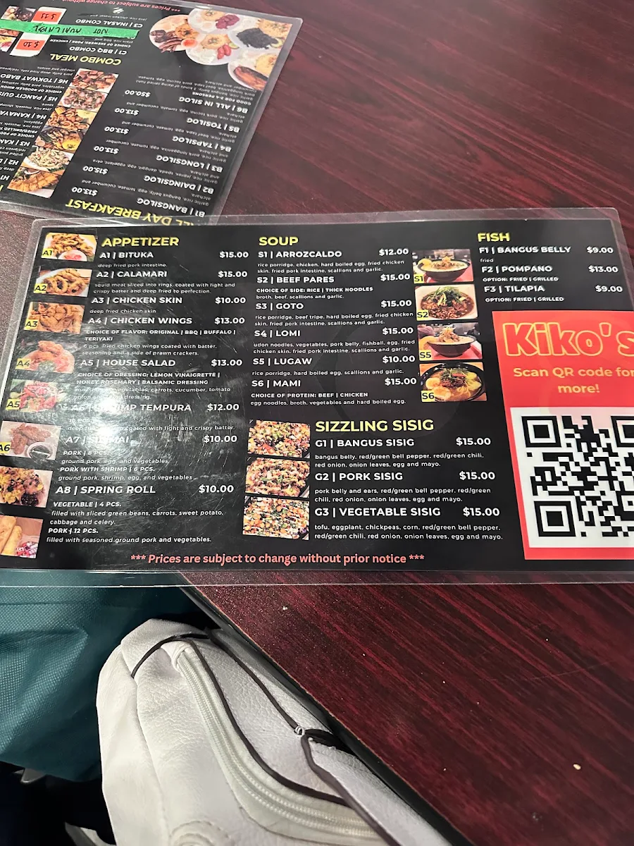Menu, Kiko's