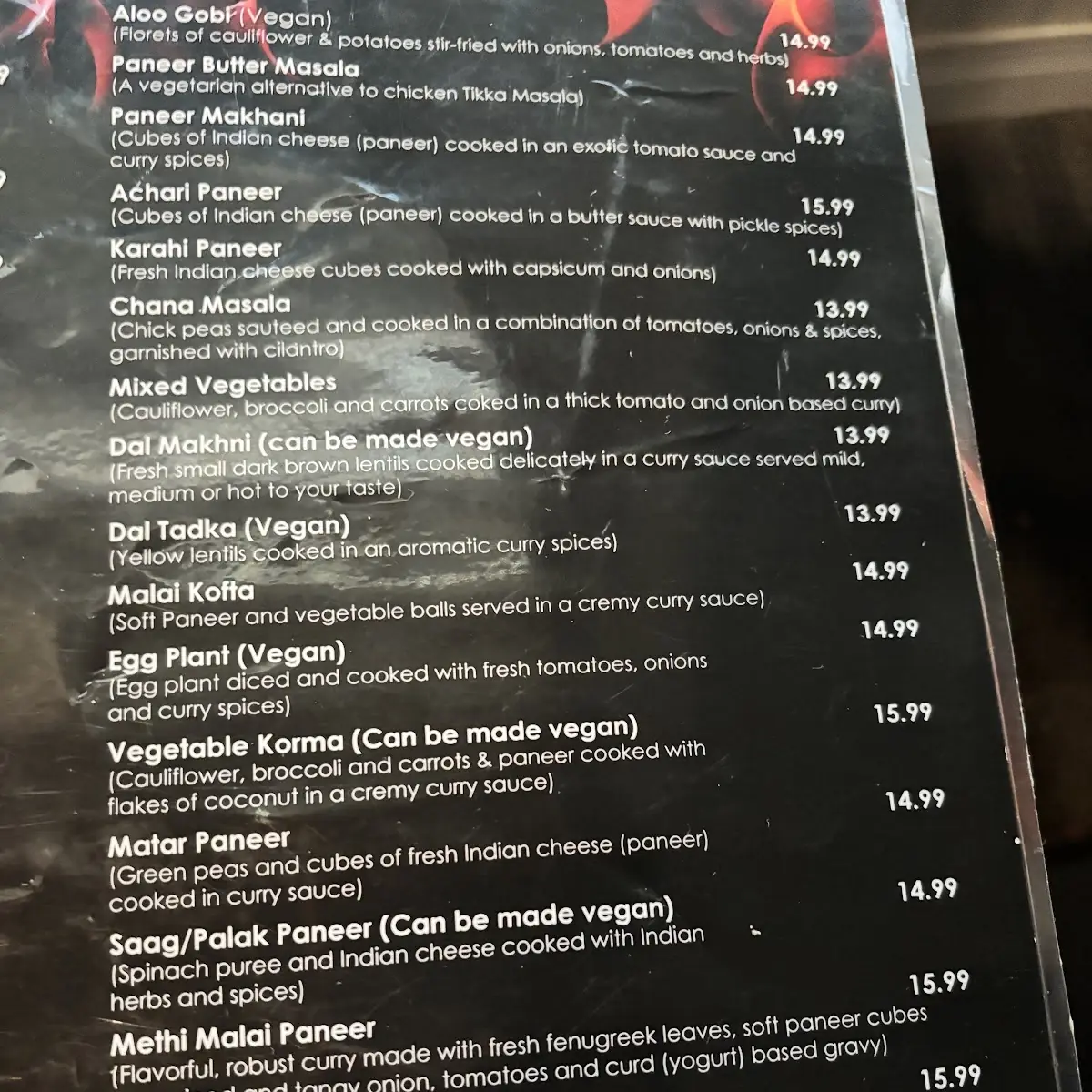 Menu, Tandoori Chaska