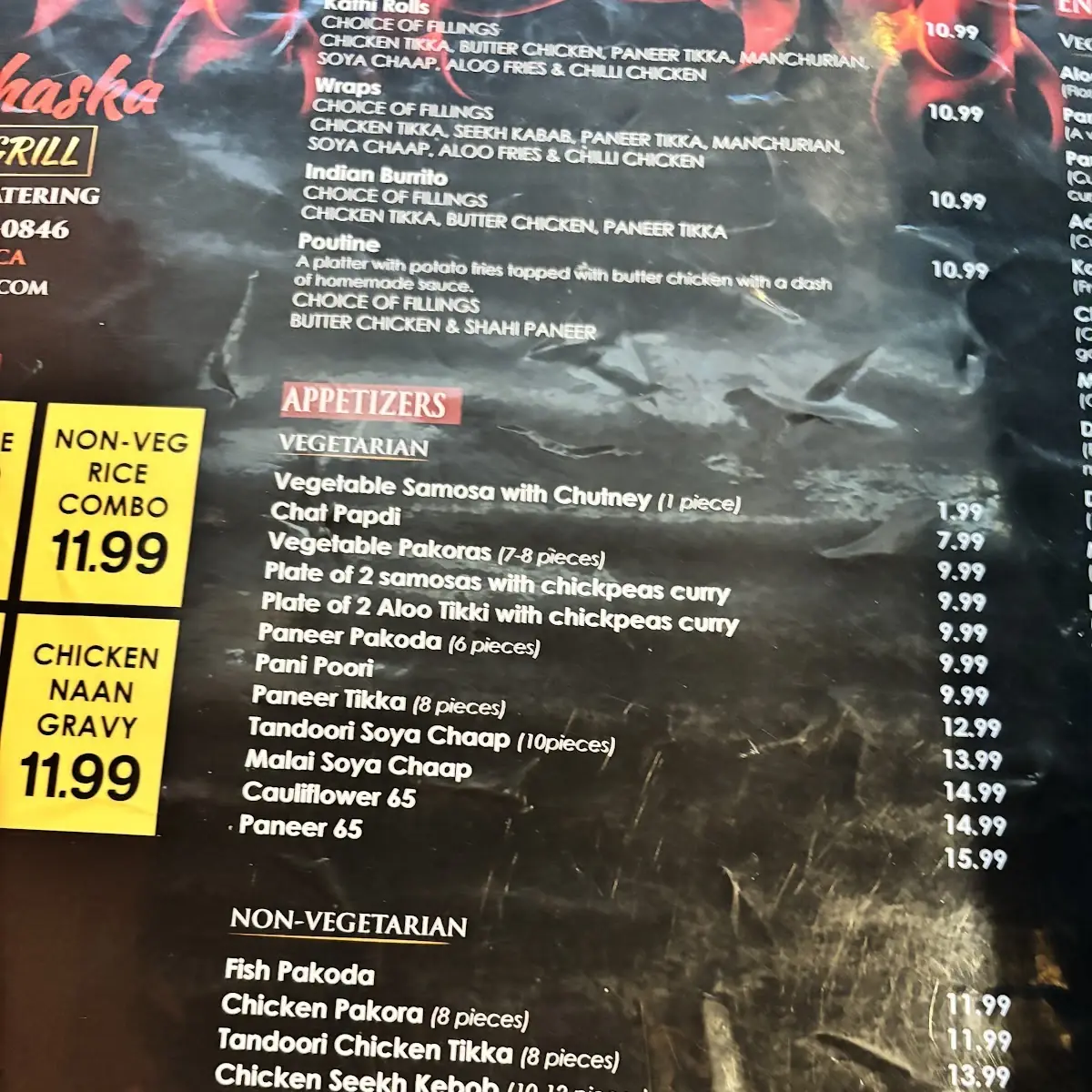 Menu, Tandoori Chaska