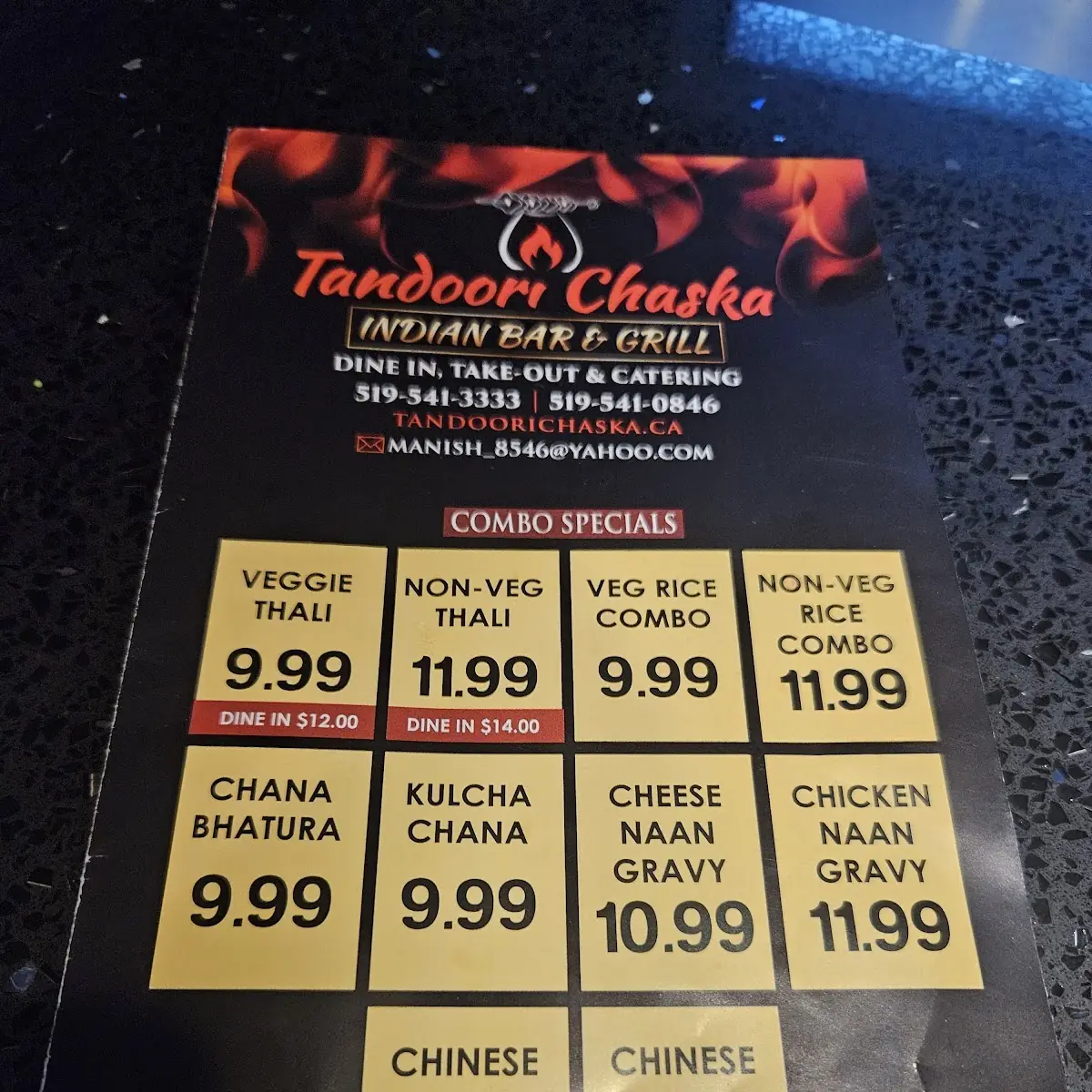 Menu, Tandoori Chaska