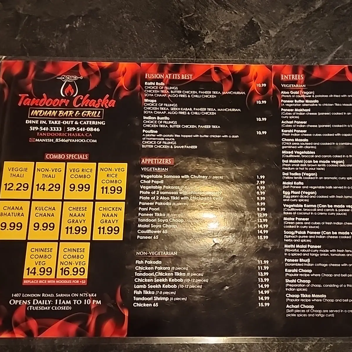 Menu, Tandoori Chaska
