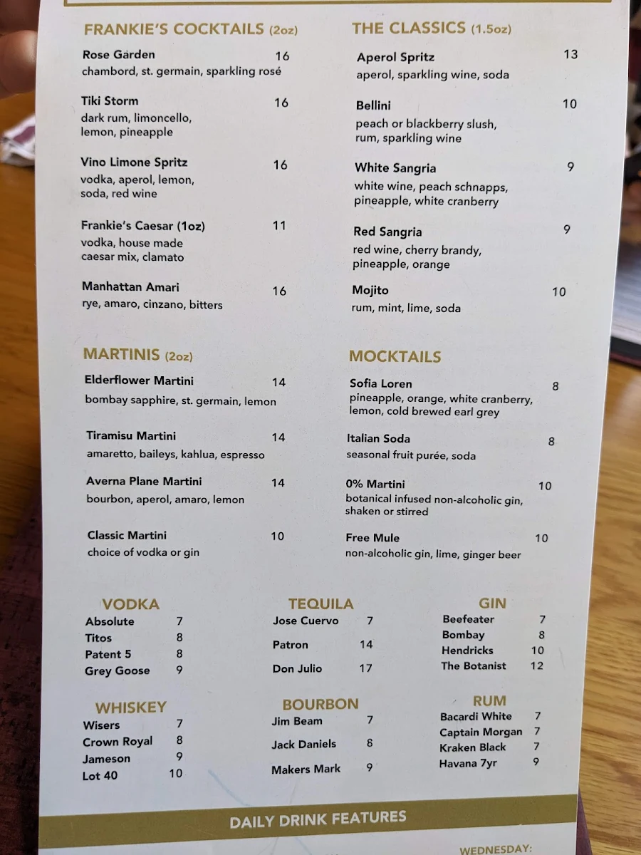 Menu, Frankie's Italian Winnipeg