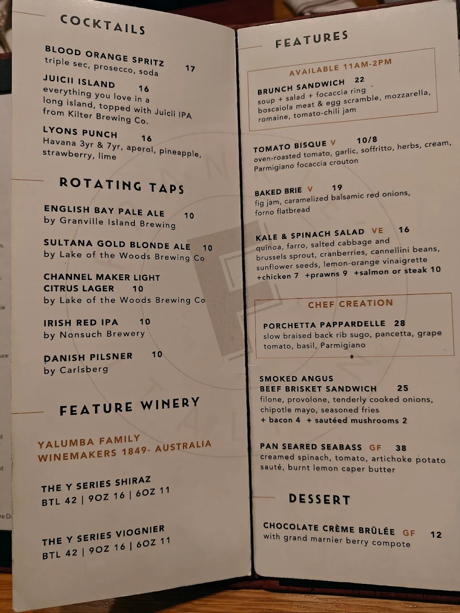 Menu, Frankie's Italian Winnipeg