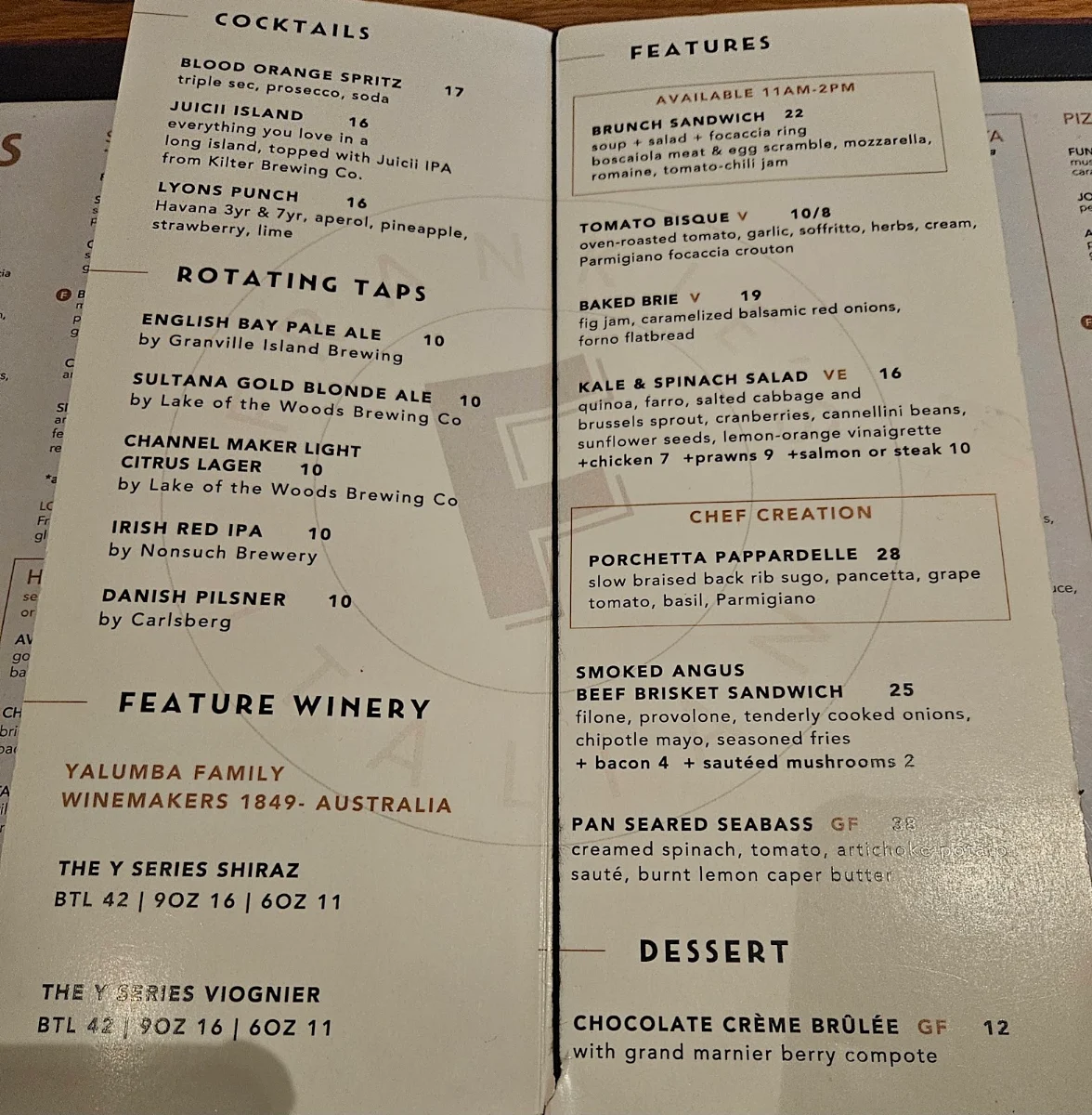 Menu, Frankie's Italian Winnipeg