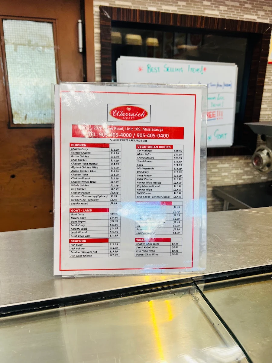 Menu, Warraich Meats Restaurant and Take Out