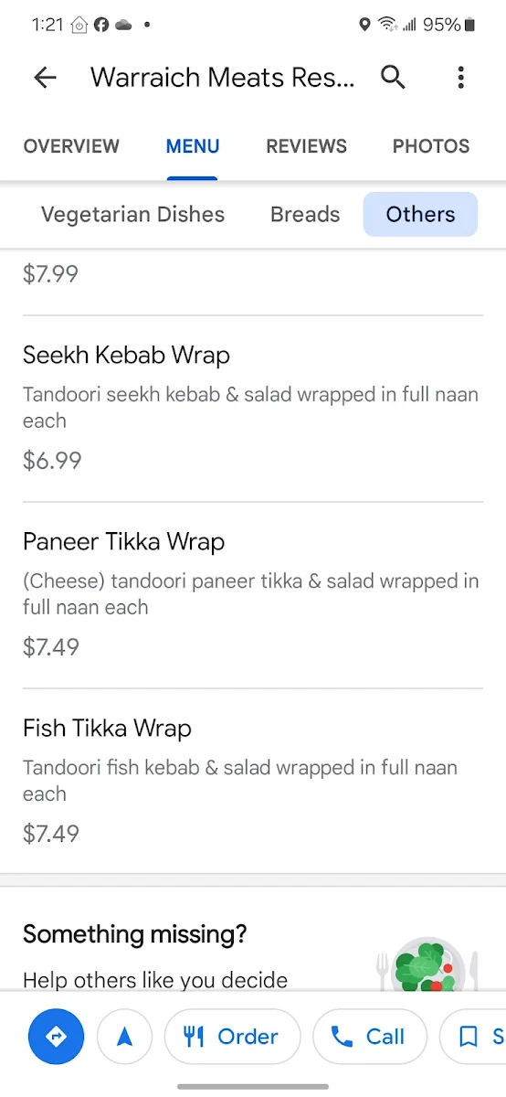 Menu, Warraich Meats Restaurant and Take Out