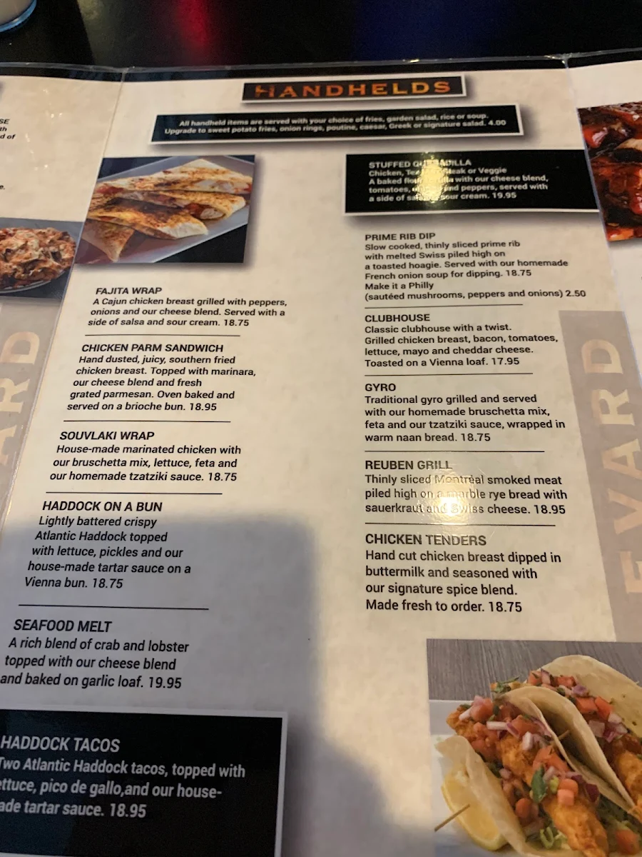 Menu, Boulevard Grill