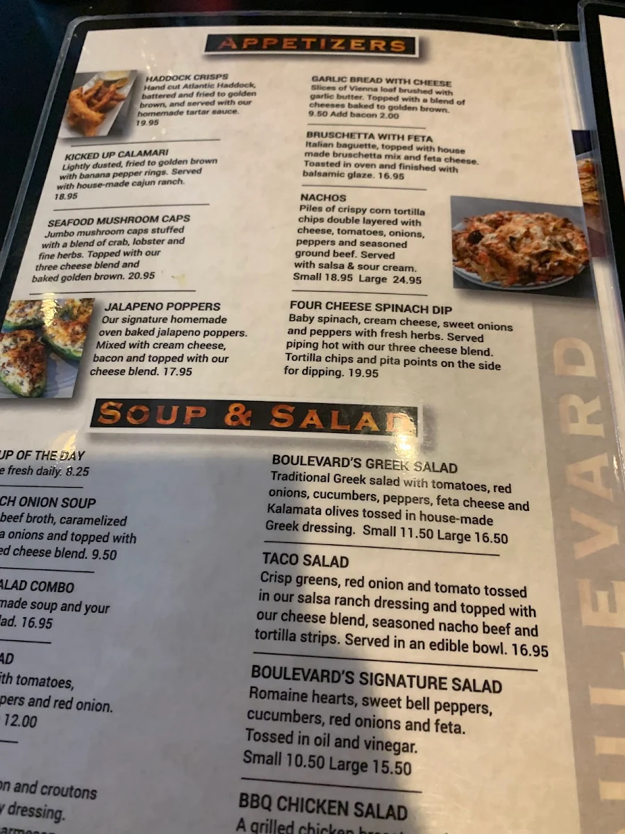 Menu, Boulevard Grill