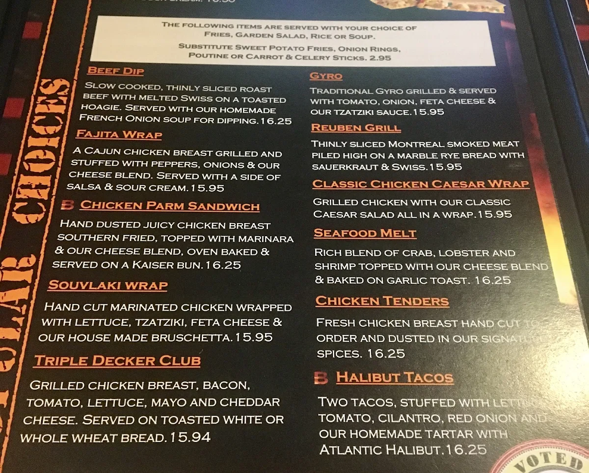 Menu, Boulevard Grill