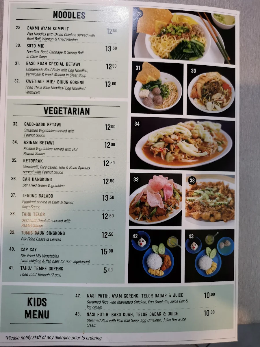 Menu, Betawi's Kitchen Indonesian Restaurant
