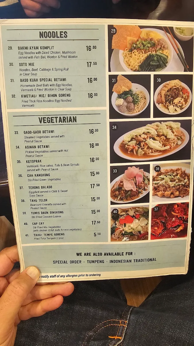 Menu, Betawi's Kitchen Indonesian Restaurant