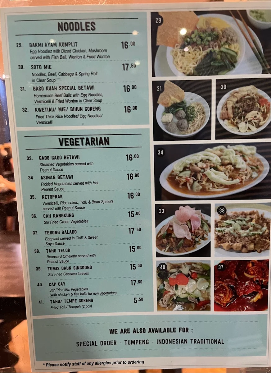 Menu, Betawi's Kitchen Indonesian Restaurant