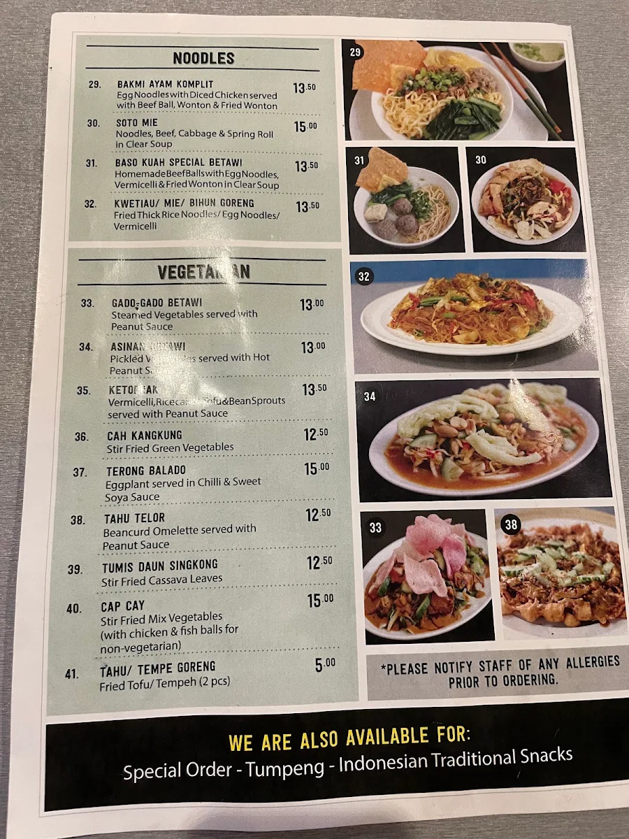 Menu, Betawi's Kitchen Indonesian Restaurant