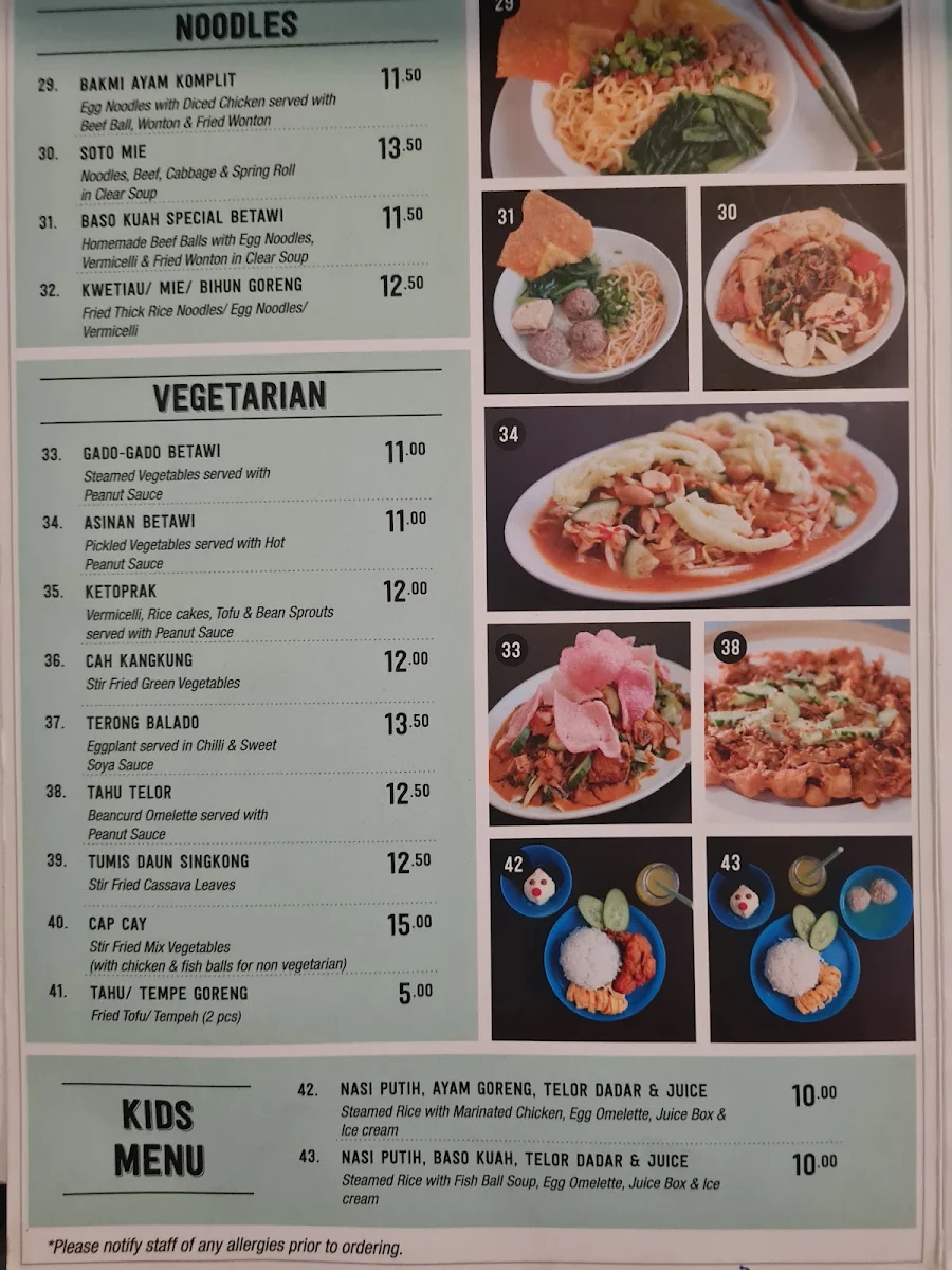 Menu, Betawi's Kitchen Indonesian Restaurant