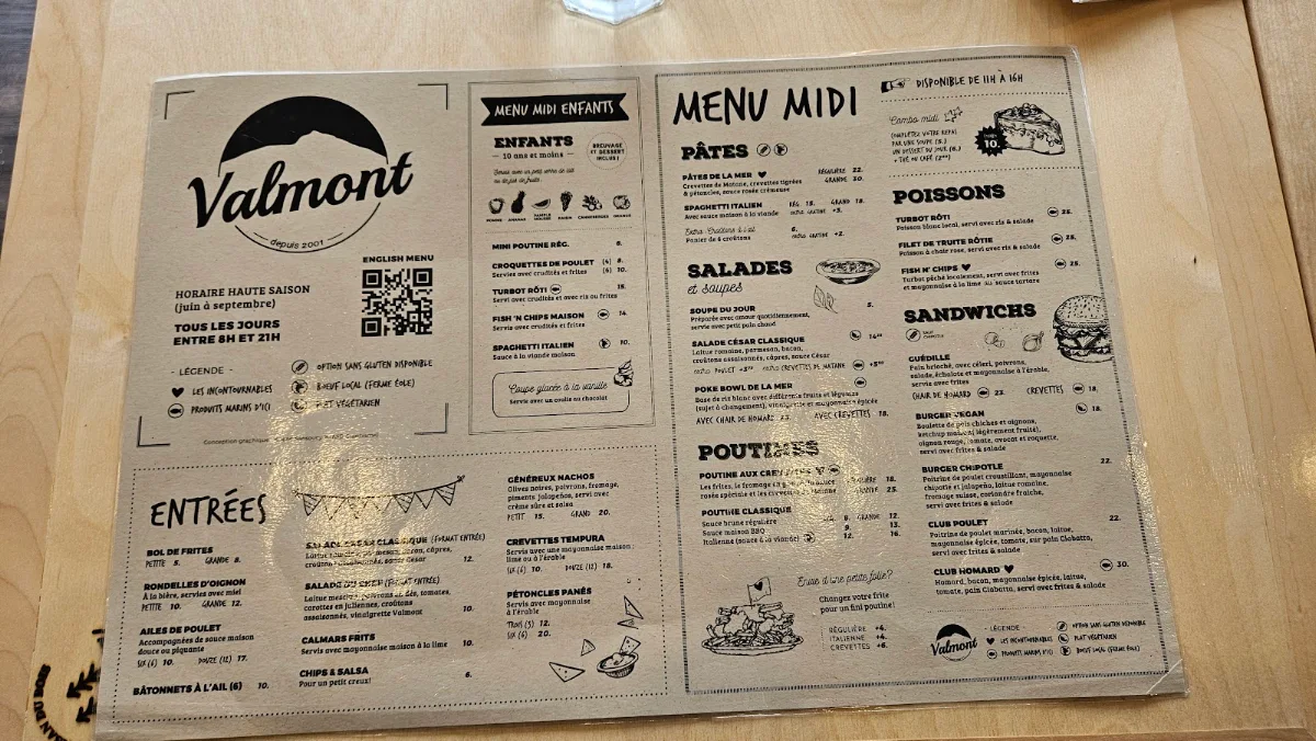 Menu, Valmont Plein Air