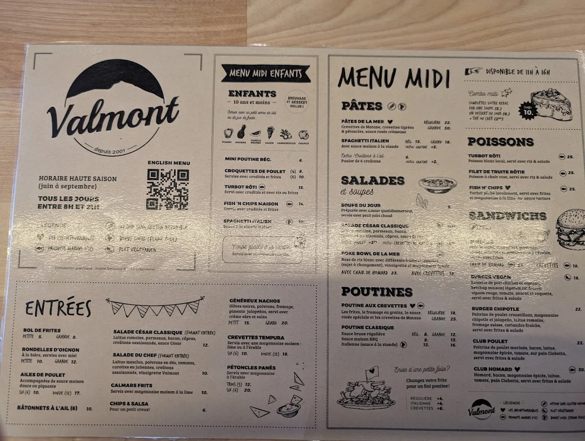 Menu, Valmont Plein Air