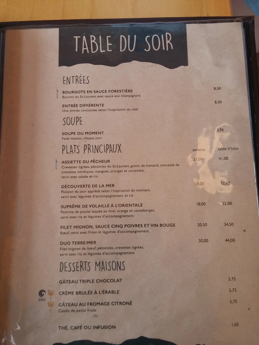 Menu, Valmont Plein Air