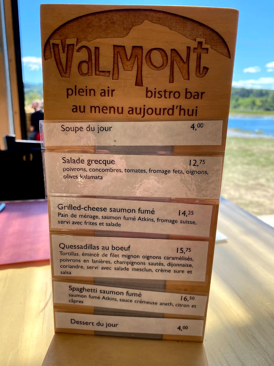 Menu, Valmont Plein Air