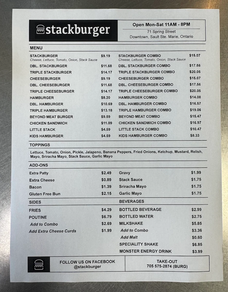 Menu, Stackburger