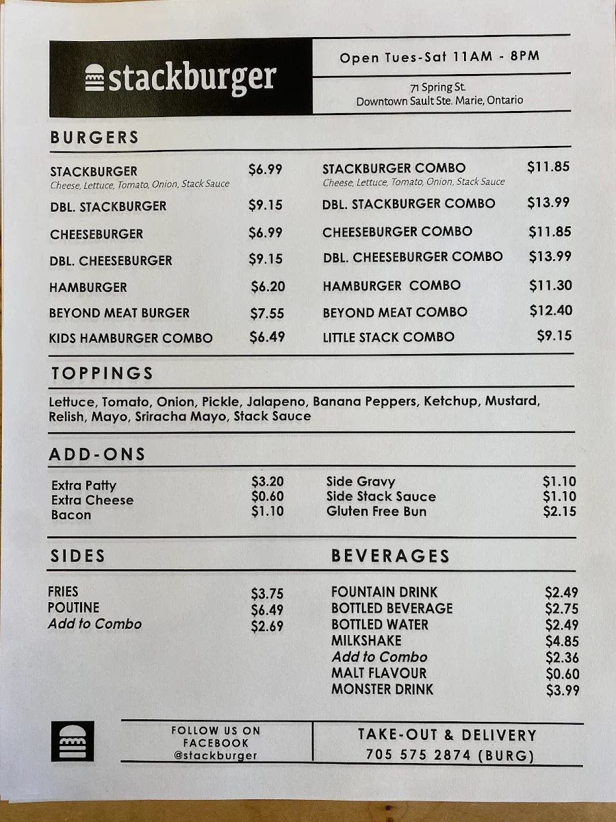 Menu, Stackburger